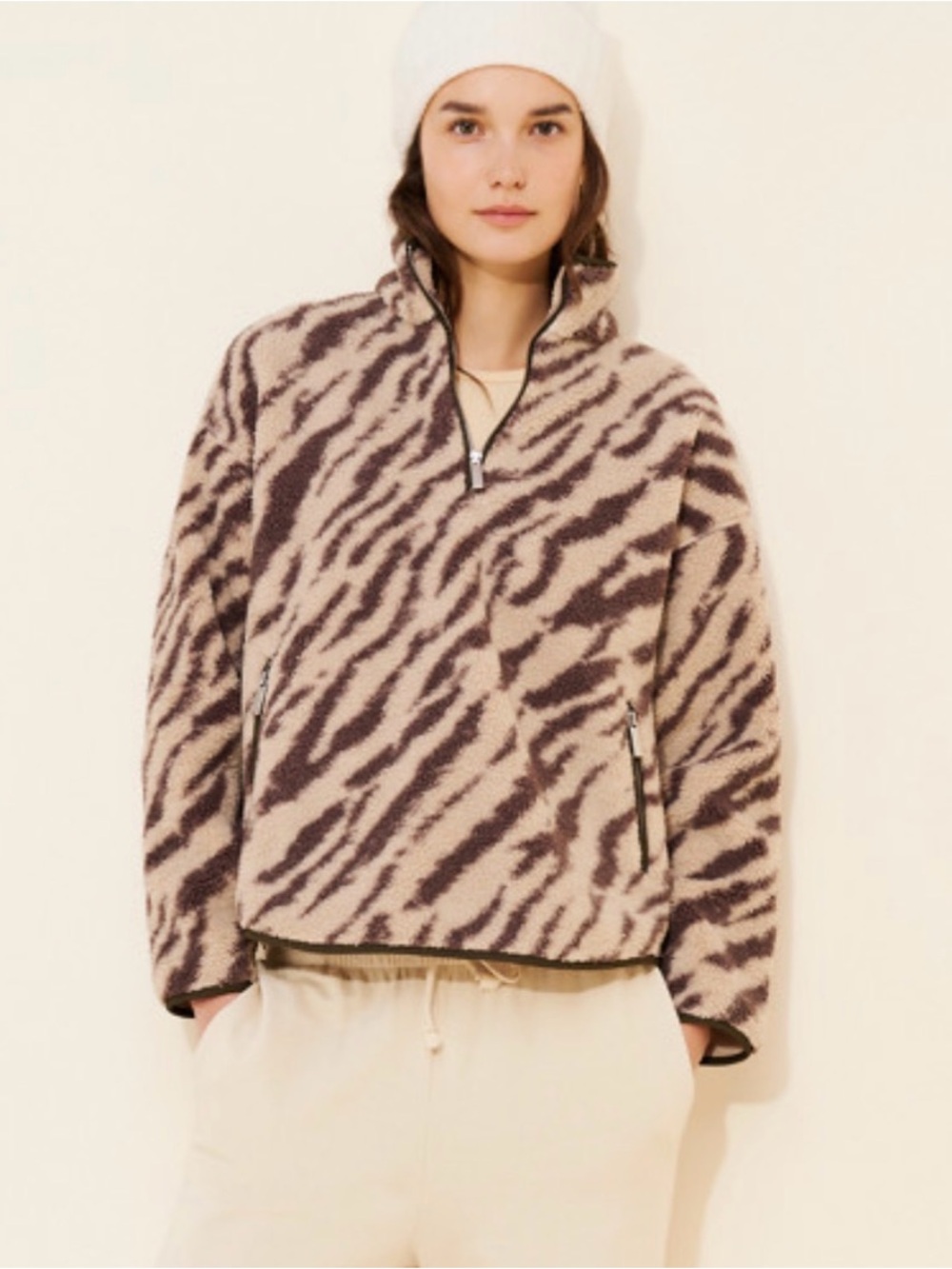 Sweaty Betty Tiger Print Sherpa Fleece Half Zip Pullover Jacket NWT Medium
